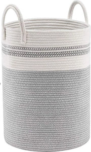 Asciugamani, asciugamani con maniglia, 58 litri, contenitore per asciugamani pieghevole, corda di cotone, grande contenitore multifunzionale per soggiorno e camera da letto, artigianato, Ø 38 x 50 cm, grigio