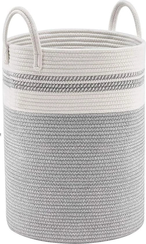Asciugamani, asciugamani con maniglia, 58 litri, contenitore per asciugamani pieghevole, corda di cotone, grande contenitore multifunzionale per soggiorno e camera da letto, artigianato, Ø 38 x 50 cm, grigio