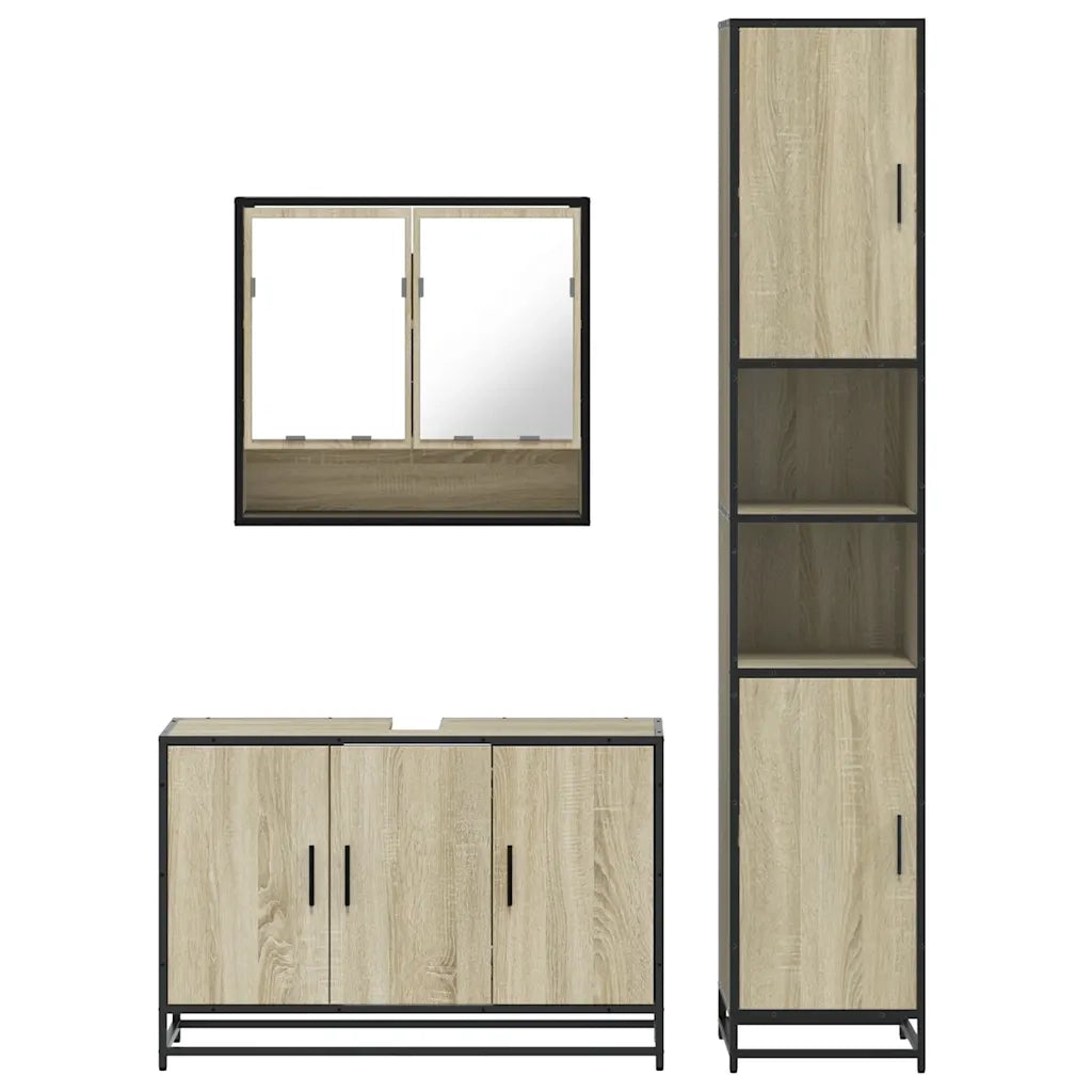 Set Mobili da Bagno 3 pz Rovere Sonoma in Legno Multistrato