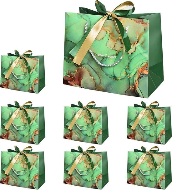 Sacchetti di regalo in marmo verde con nastri e fiocchi - Ideali per la confezione di regali
