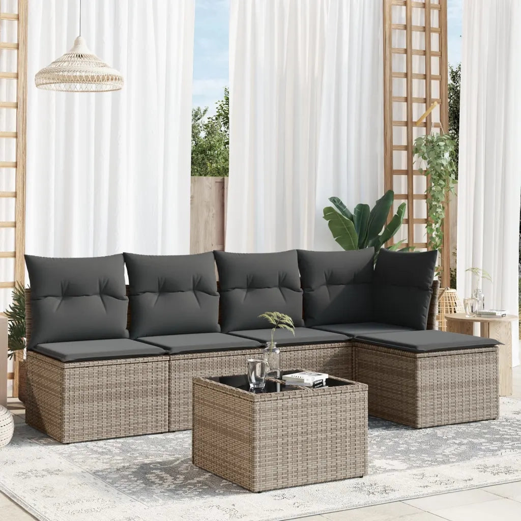Set Divano da Giardino 6 pz | Set Salotto da Giardino con Cuscini Grigio in Polyrattan