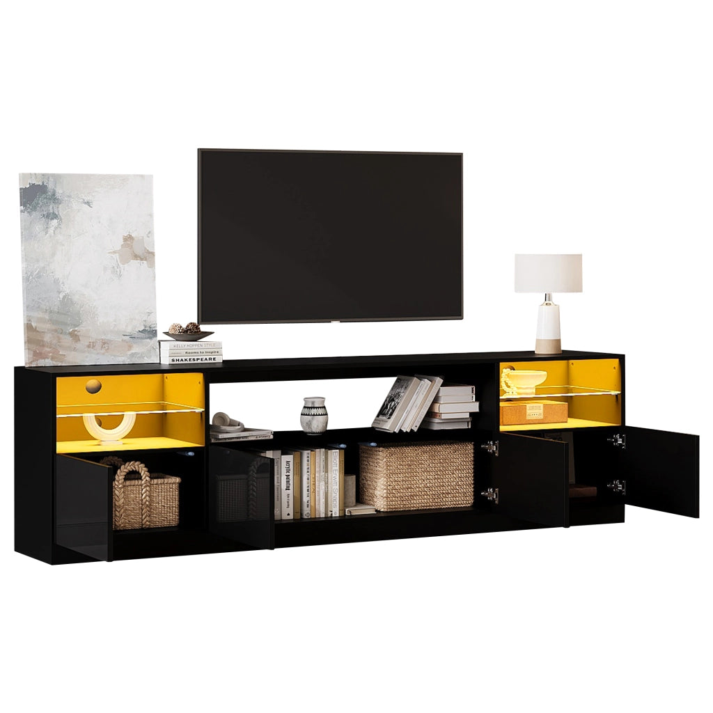 Mobile TV con 4 ante; 8 vani e LED per soggiorno 180x35x60 cm in truciolato nero