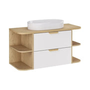 Set OSTER 100cm: mobile sottolavabo con cassetti e nicchie a vista + piano per lavabo + lavabo da appoggio bianco