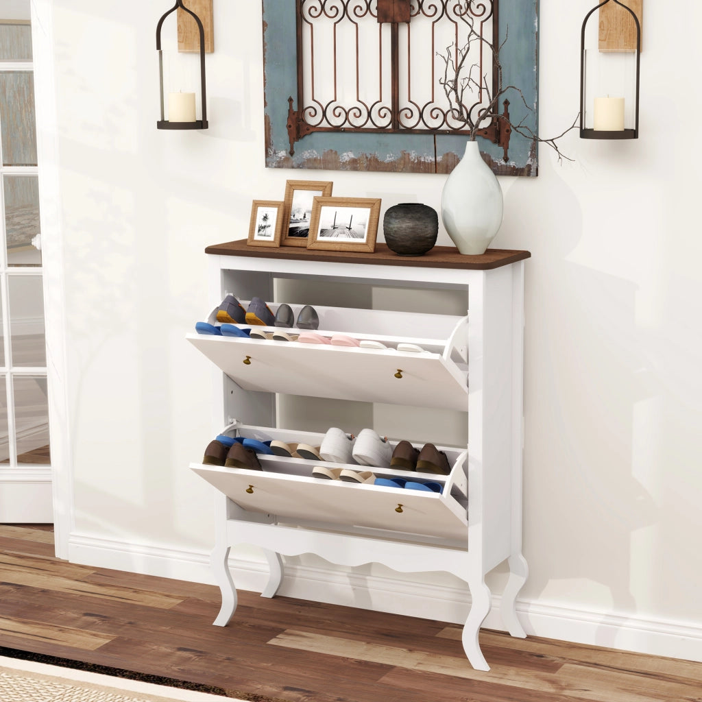 Mobiletto per Scarpe con 2 Ante e Ripiani Aggiustabili ¨C zephmum ¨C 84x29x109 cm Bianco