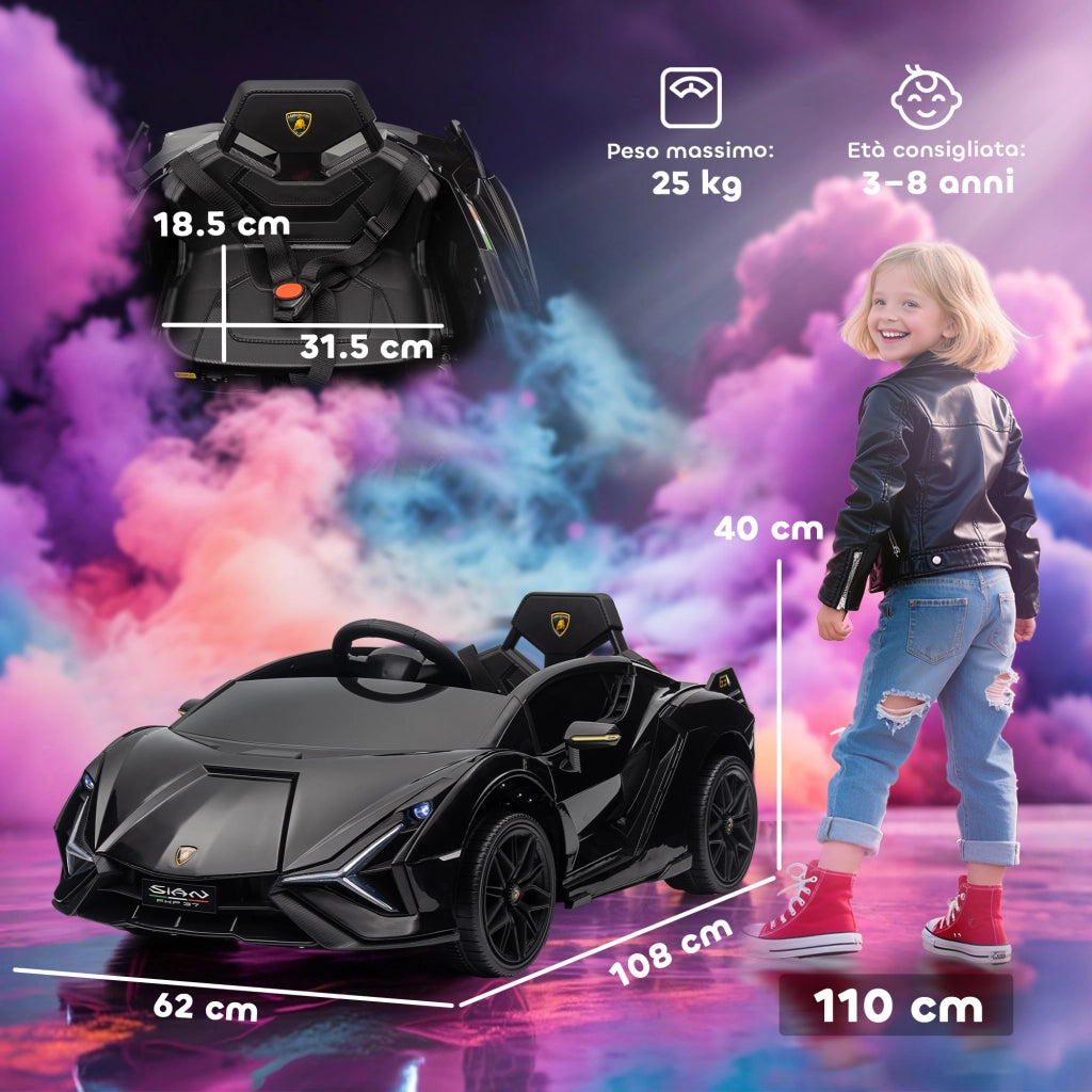 Macchina Elettrica per Bambini Lamborghini 12V ¨C zephmum ¨C Nero con Telecomando