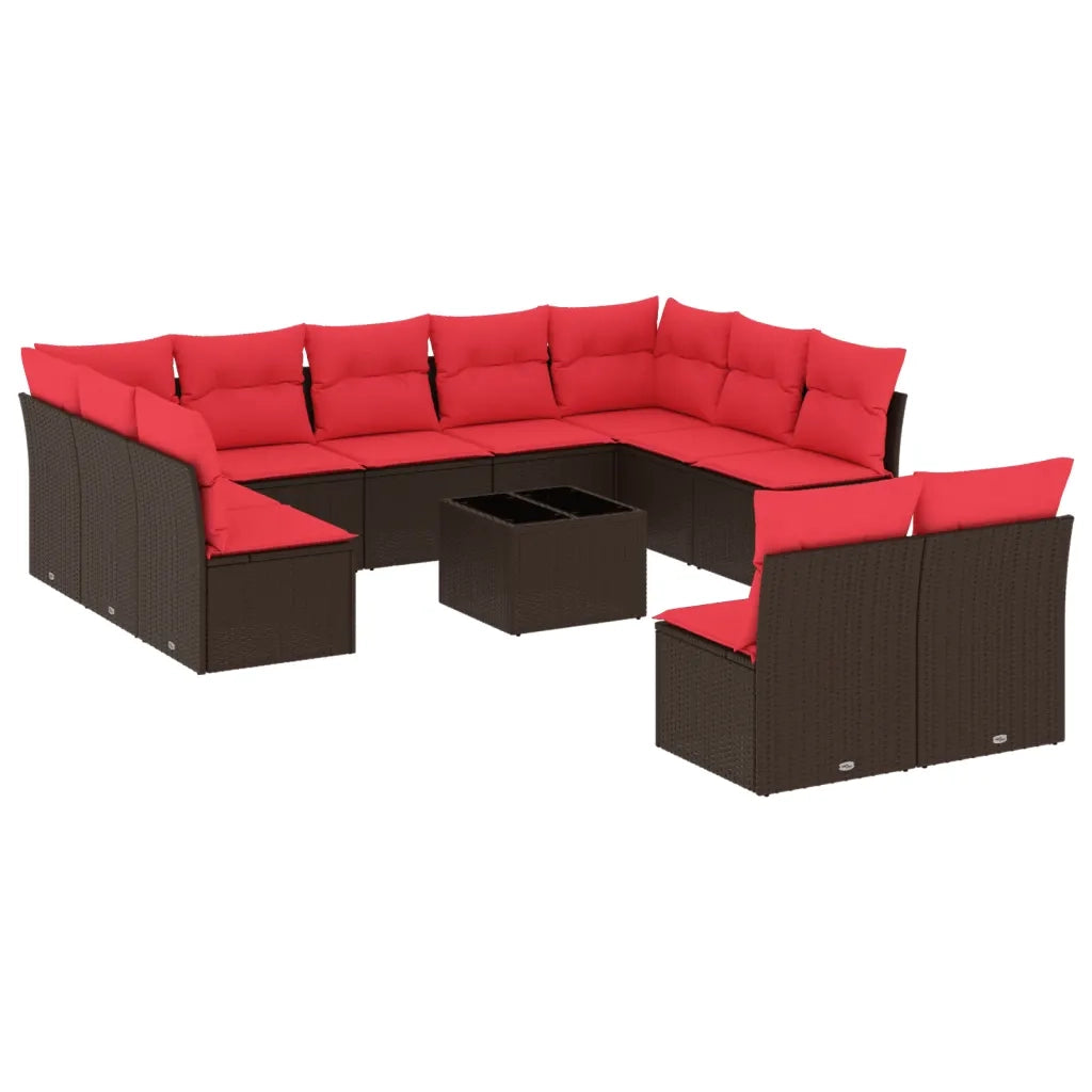 Set Divani da Giardino 12 pz con Cuscini Marrone in Polyrattan 3218364