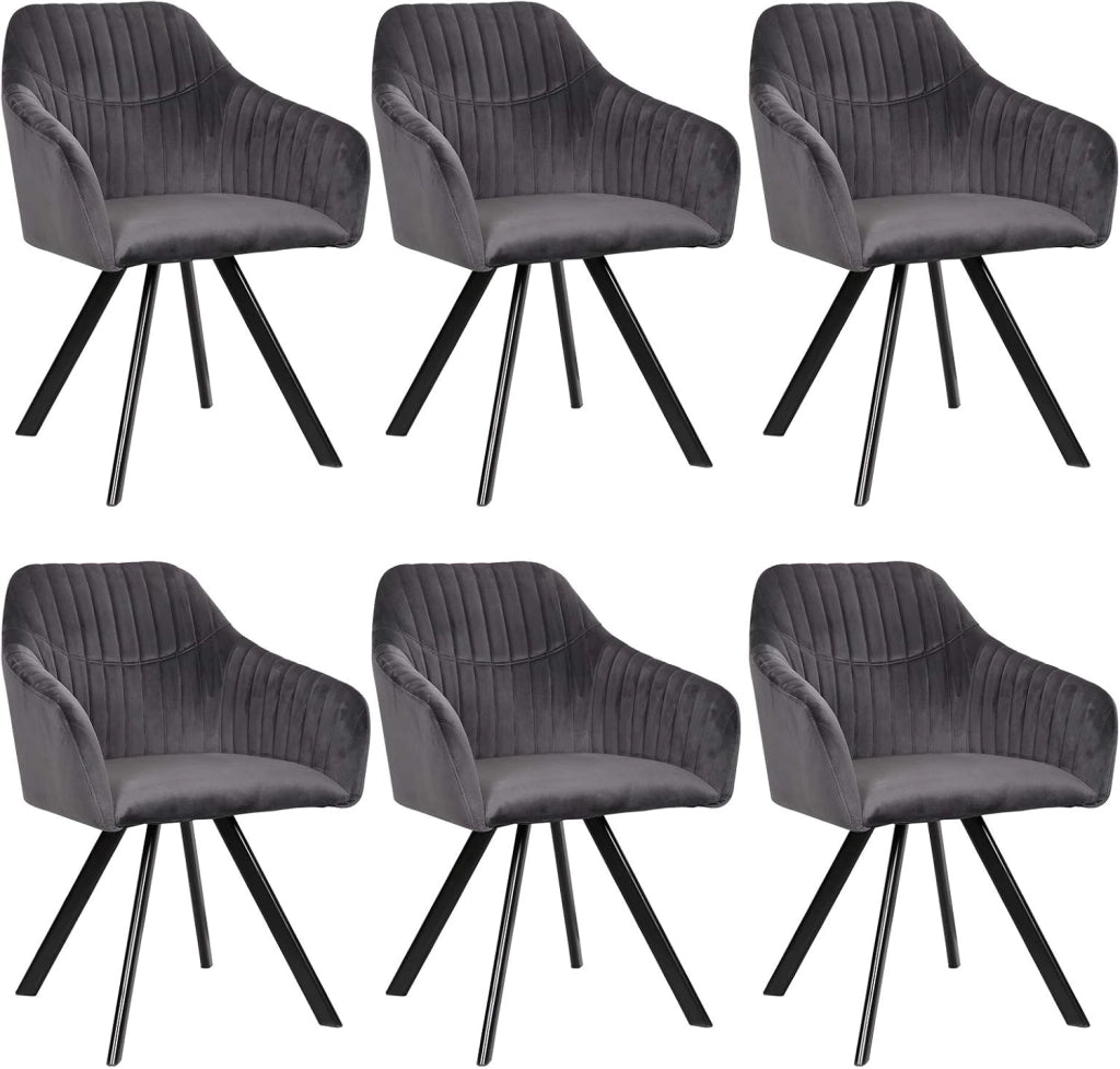 6X Sedie da Salotto con Braccioli Sgabello Grigio Scuro da Salone Cameretta Design Moderno 0260BY-6