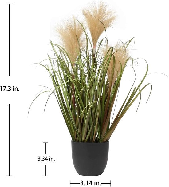 Pampas Artificiale Decorativo Pianta d'Arte in Fibra di Vetro in Vaso di Plastica Nero
