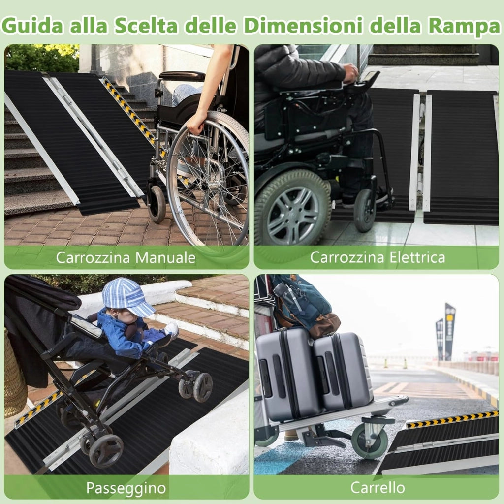 Set di 2 Rampa per Sedie a Rotelle in Alluminio, Rampa Telescopica Pieghevole con Superficie Antiscivolo, Capacità di Carico di 272 kg, per Soglie, Gradini, Scale (91 x 74cm)