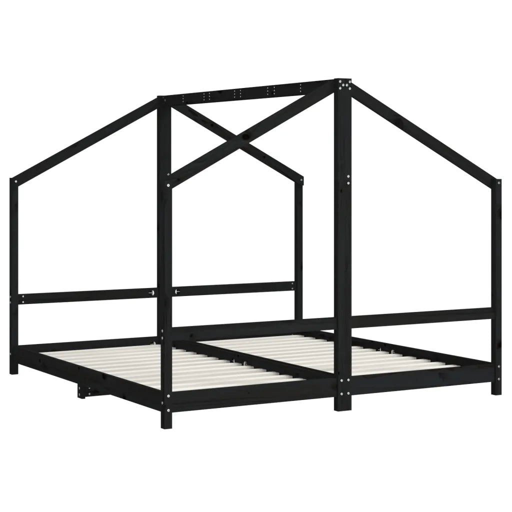 Giroletto per Bambini-Struttura Letto Bambini Nero 2x(90x190) cm Legno Massello di Pino
