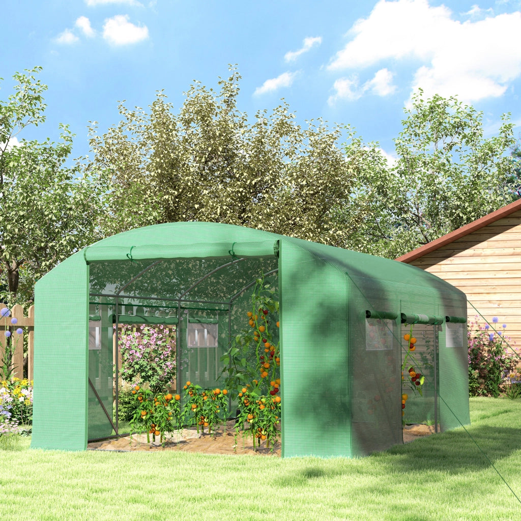 Serra a Tunnel da Giardino ¨C Xylo ¨C 4x3x2m Verde con 6 Finestre 3 Porte Acciaio Galvanizzato
