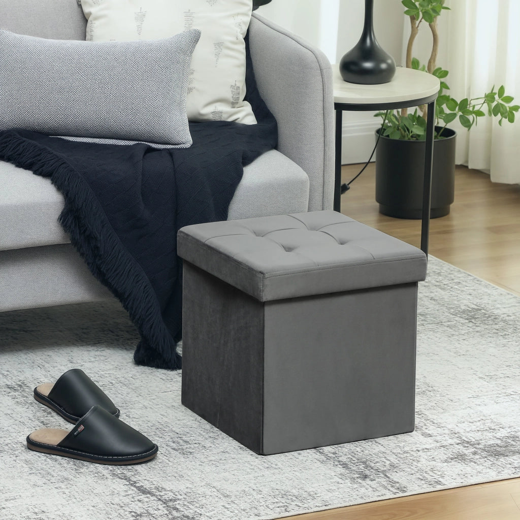 Sgabello ripiano con contenitore ¨C zephmum ¨C grigio 38x38x45 cm