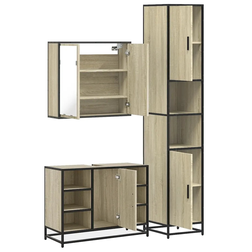 Set Mobili da Bagno 3 pz Rovere Sonoma in Legno Multistrato
