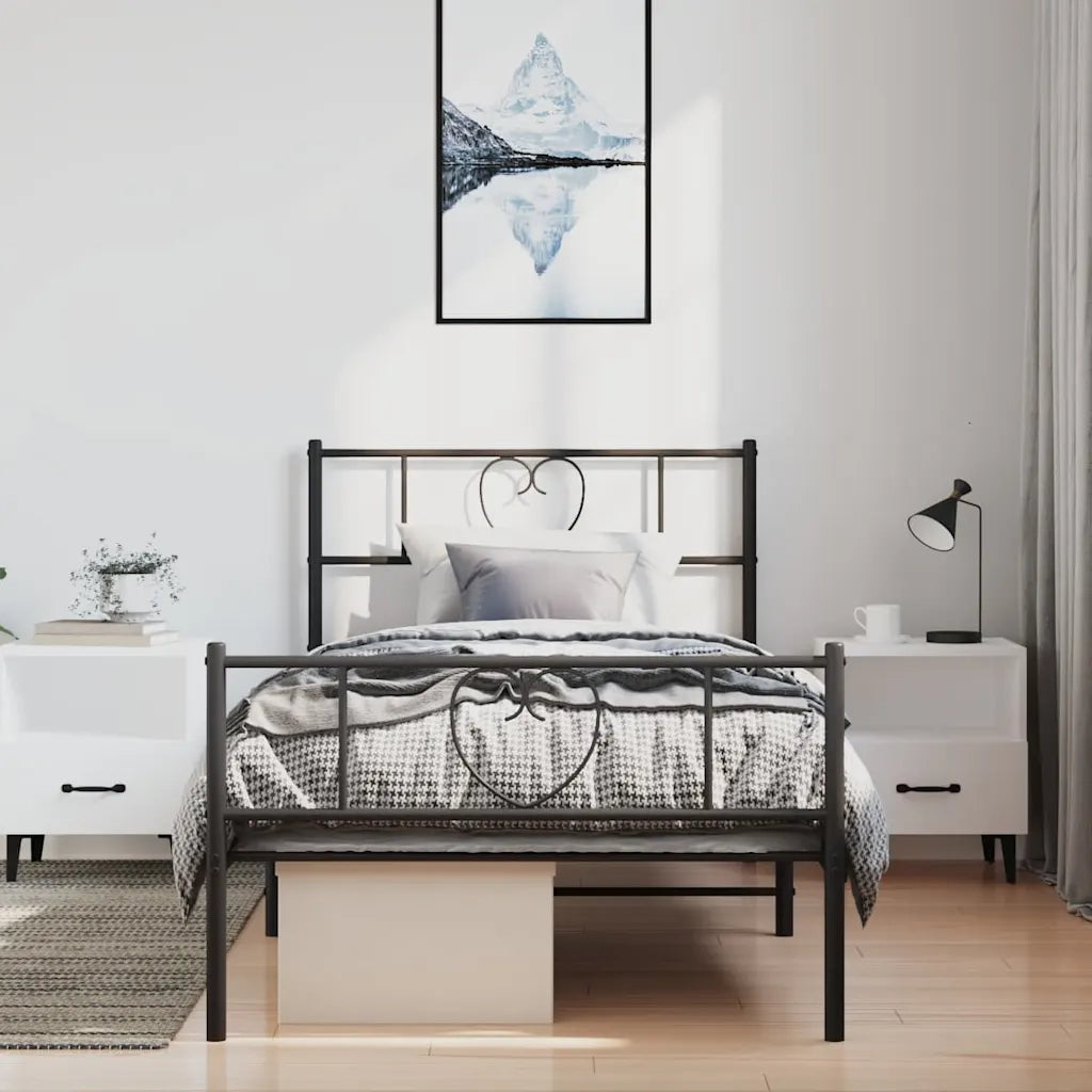 Giroletto con Testiera e Pediera Metallo Nero 100x200 cm 355476