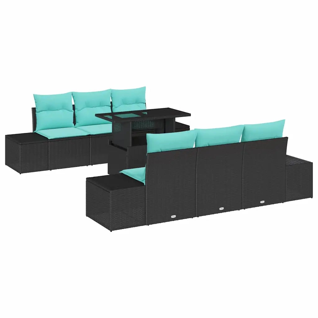 Set di divani 7 pz 6-Numero di posti Nero e Blu polyrattan 3349112