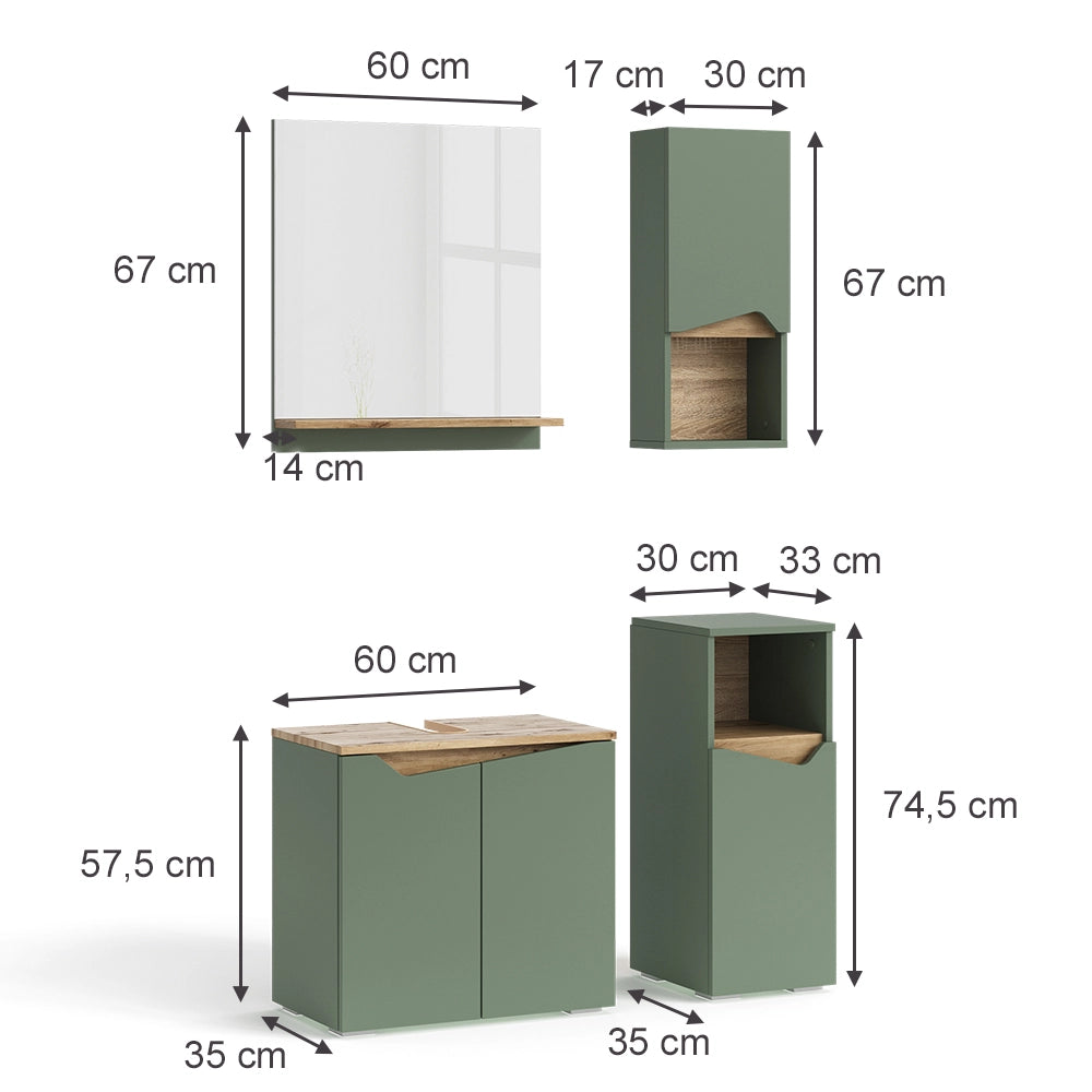 Vicco Set di mobili da bagno Verde/Artigianale 4 Teile