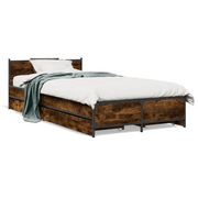 Letto singolo | Letto per adulti | Giroletto con Cassetti Rovere Fumo 75x190 cm Legno Multistrato
