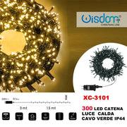 Trade Shop - Catena Luminosa 300 Luci Led Lucciole Luce Calda Cavo Verde Ip44 Xc-3101 -