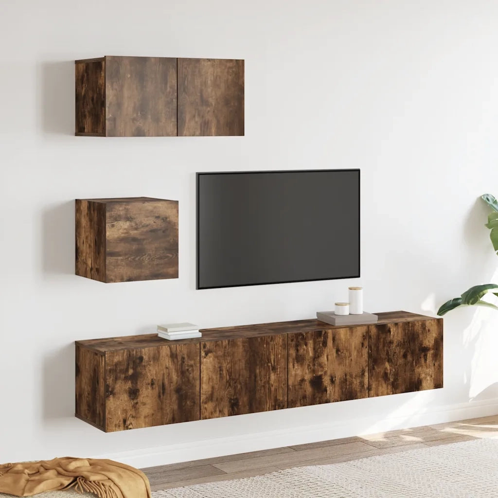Set di Mobili Porta TV 4 pz Rovere Fumo in Legno Multistrato 3114643