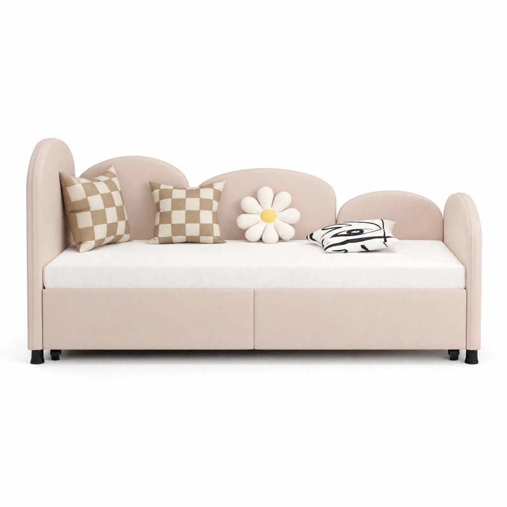 Letto per bambini a forma di fiore 90x200 cm in velluto rosa con cassetto