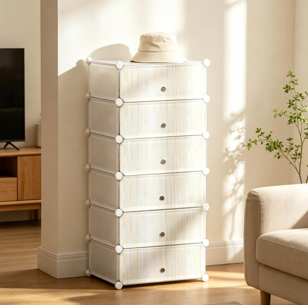 Scarpiera modulare 49x36,5x108 cm bianca in PP e acciaio, 6 cubi