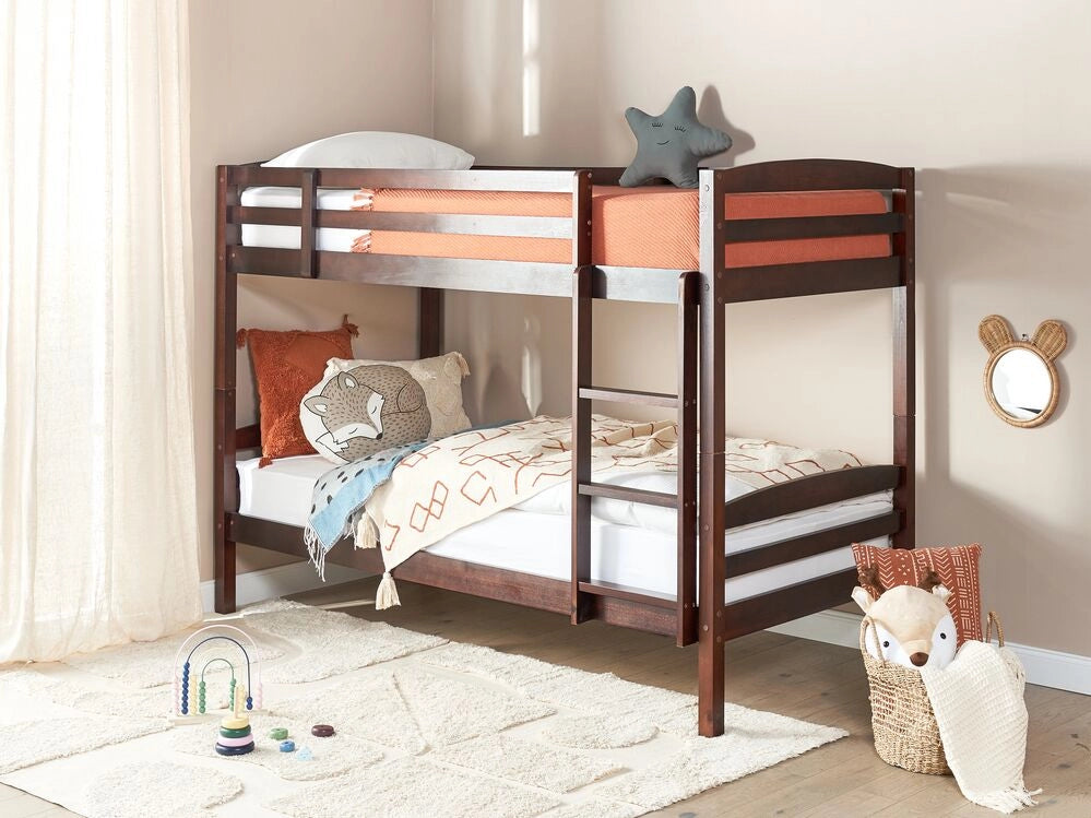Letto a castello letto doppio in legno di pino scuro singola misura 90 x 200 per bambini in cameretta
