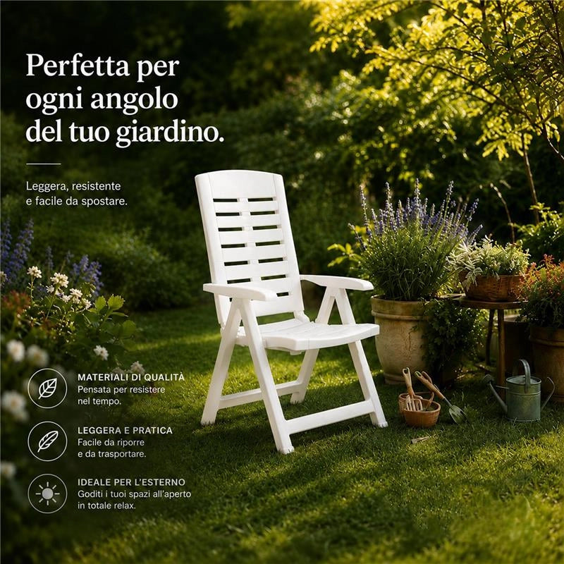 MAURY'S POLTRONA PIEGHEVOLE YUMA IN RESINA A 5 POSIZIONI IN COLORE BIANCO 60 X 61 X 109 CM