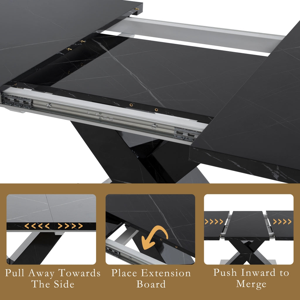 Tavolo allungabile rettangolare con piano in MDF e base in acciaio nero per sala da pranzo 120 × 80 × 76,5 cm