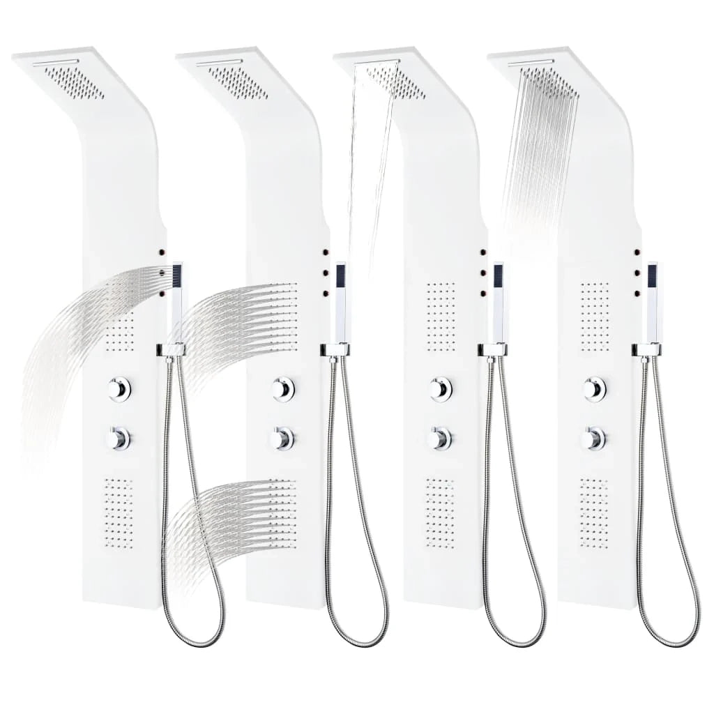 Pannello doccia con soffione e rubinetto alluminio 130 cm bianco 02_0003430