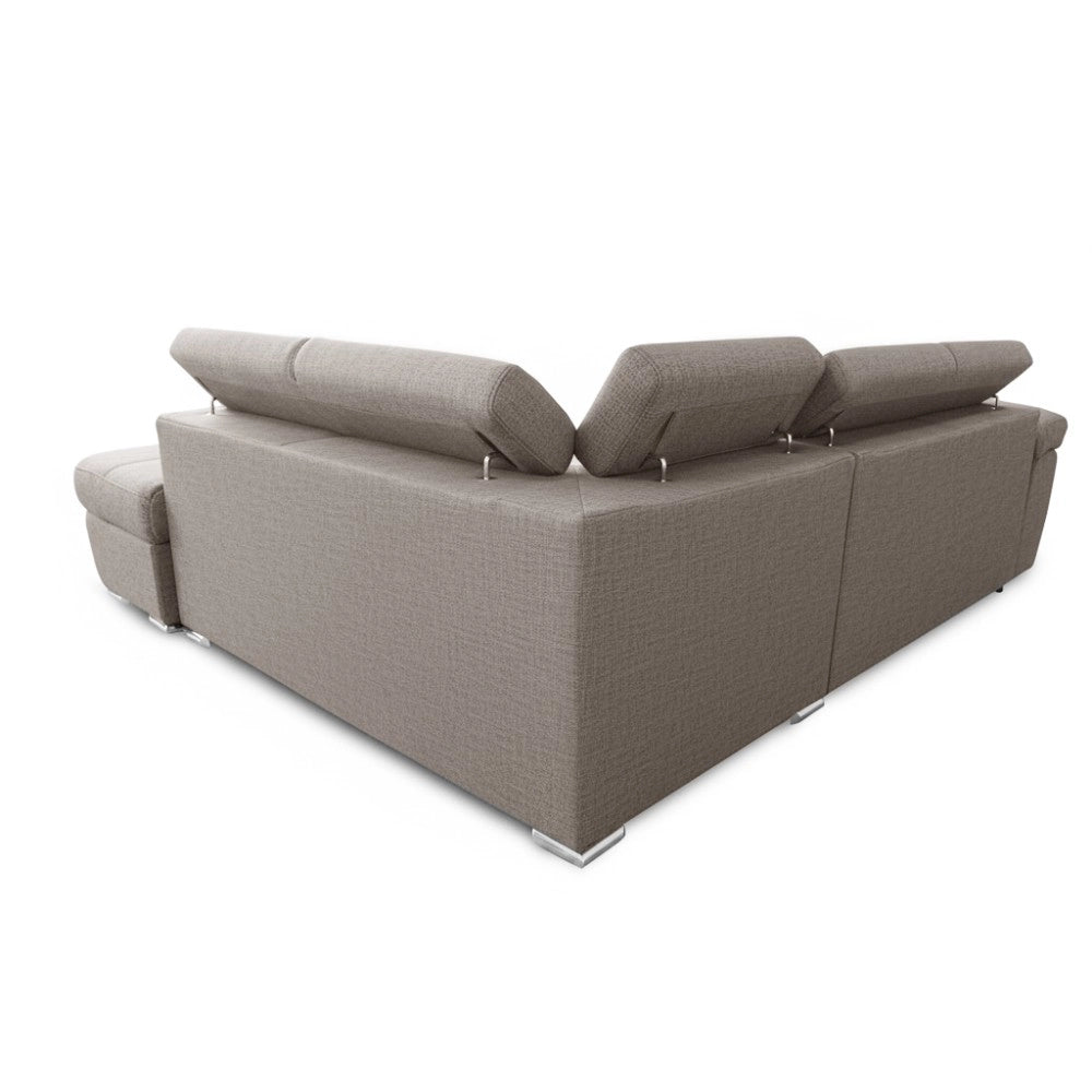 Divano Letto Angolare Fiona con Penisola Destra e Pouf Contenitore – Tortora