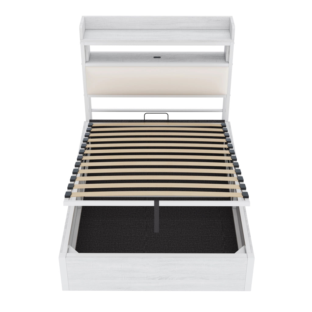 Letto singolo 90x200 - Xylo - Design retro, bianco, idraulica