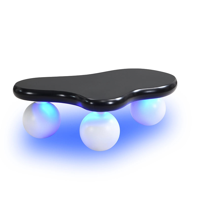 Tavolino da caffè 95x62.5x32 cm; luci LED a 16 colori; angoli arrotondati; MDF; nero e bianco