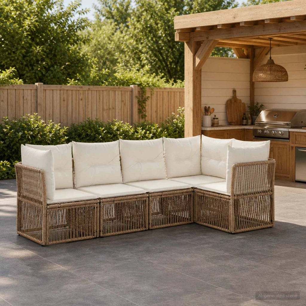 Set Divano da Giardino 5 pz Beige polyrattan 3434217