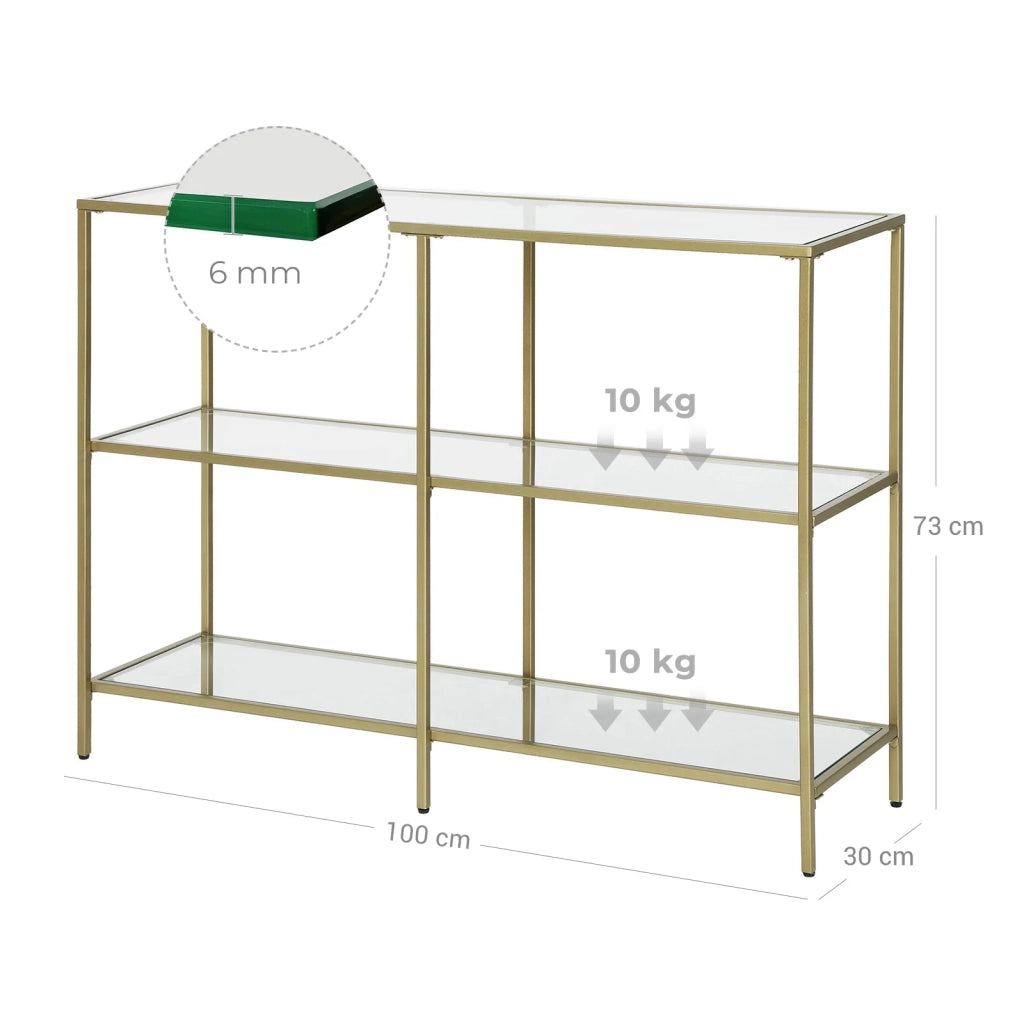 Tavolo consolle tavolo da ingresso 100 x 30 x 73 cm tavolino laterale in vetro temperato a 3 ripiani ripiano portaoggetti moderno e robusto facile da montare per soggiorno camera da letto cucina oro 12_0007516