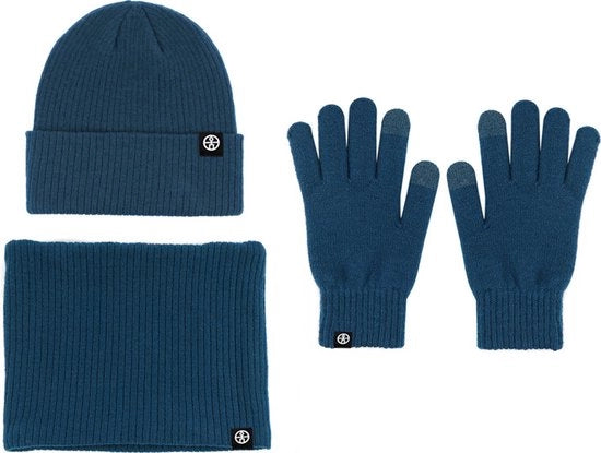 Set di Cappello e Guanti per Donna - Cappello e Guanti Touchscreen Caldi per 3 Pezzi - Set di Cappelli per Uomo - Verde Misto