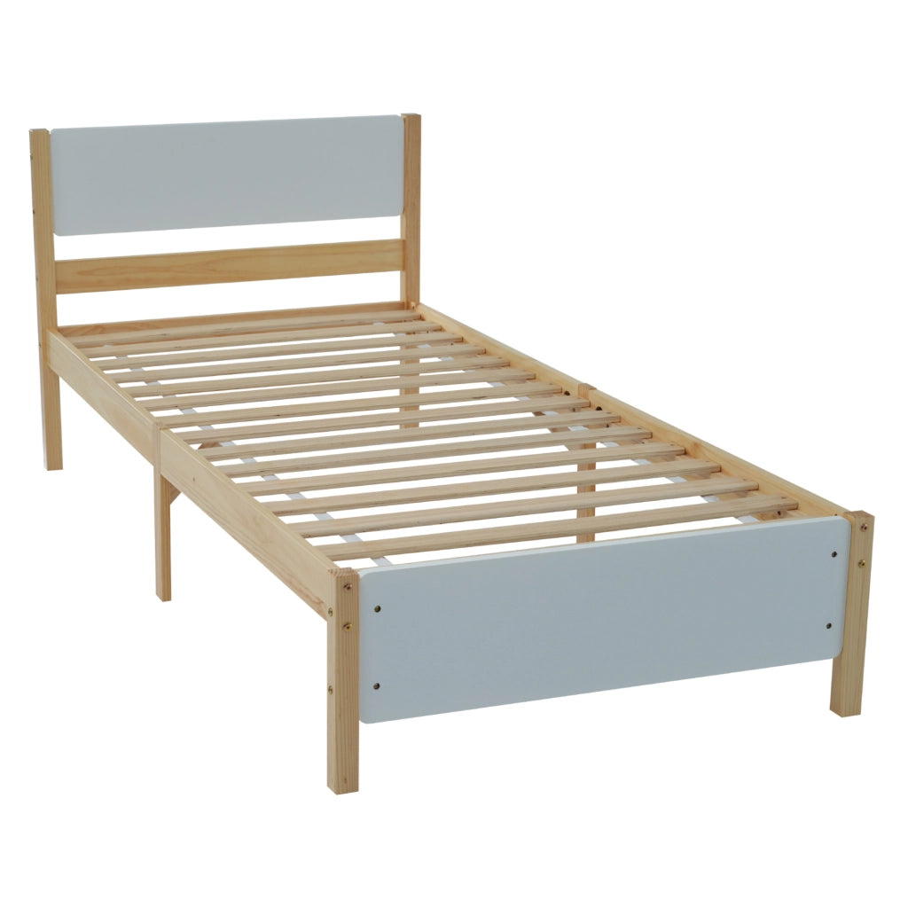 Letto singolo 90x200 cm in pino e MDF bianco/naturale
