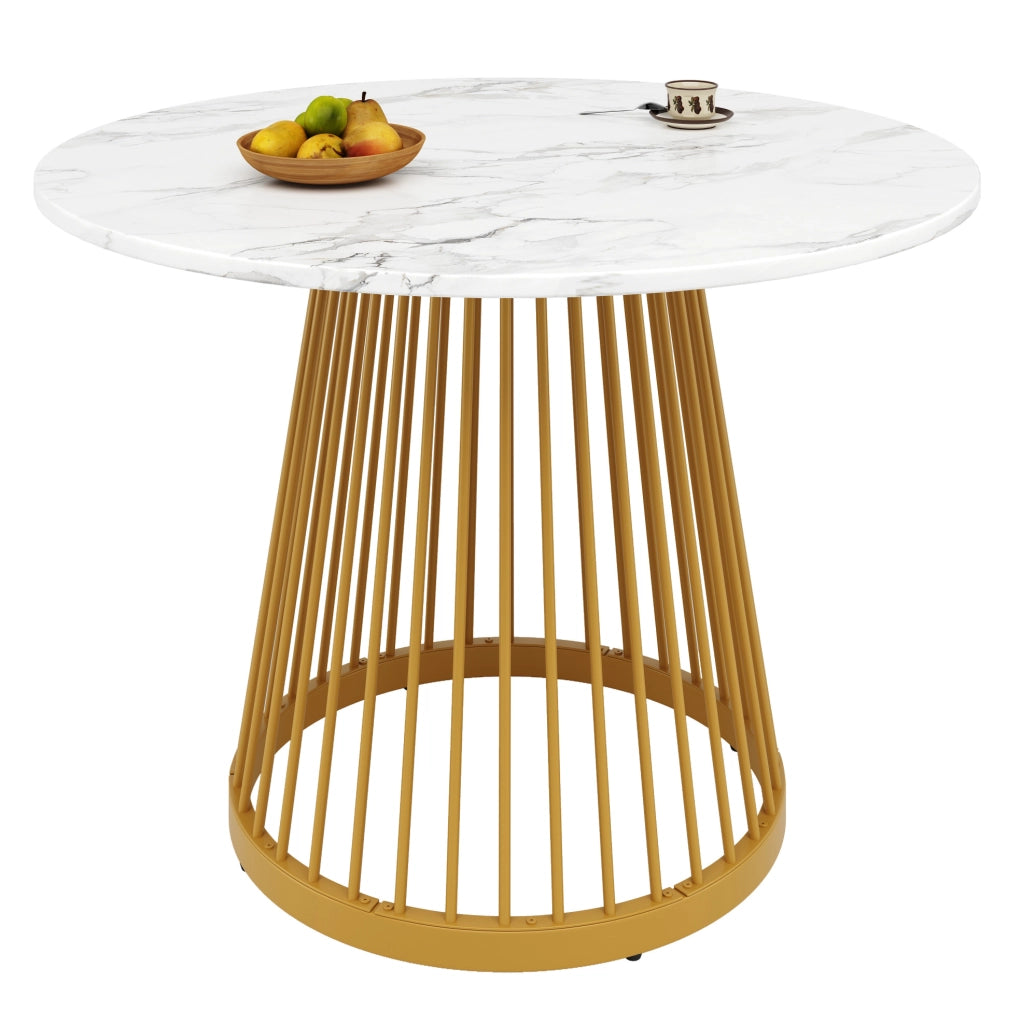 Tavolo da pranzo 80x80x76 cm con gambe regolabili; piano in MDF e ferro; oro e bianco