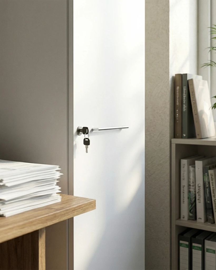 Armadio ufficio Boston - Mobile archivio 1 anta con serratura - 4 mensole incluse - L. 45 x H. 199 x P. 42,5 cm – Bianco_
