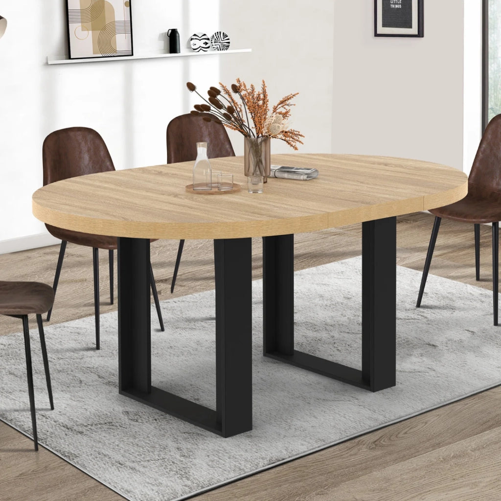 IDMarket - Mesa de comedor redonda extensible PHOENIX 4-6 personas madera y negro 110-150 cm