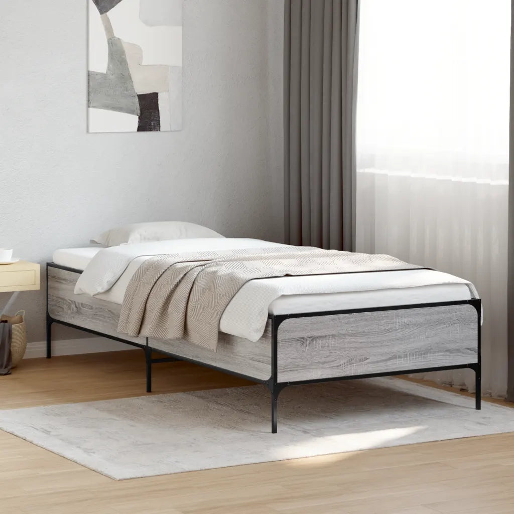 Giroletto-Struttura Letto Grigio Sonoma 90x200 cm Legno Multistrato e Metallo 182820