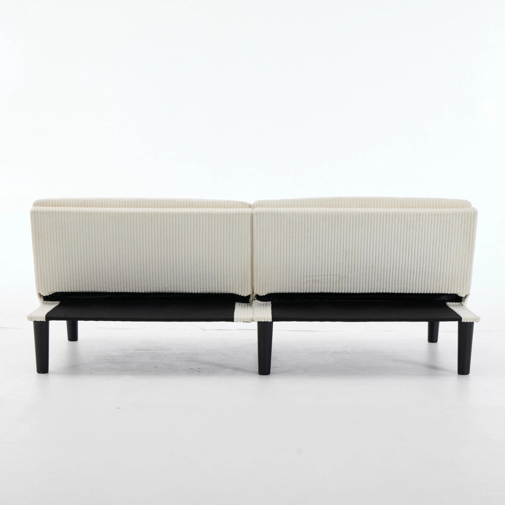 Divano letto a 2 posti con schienale reclinabile a 3 posizioni, rivestimento effetto velluto e struttura in legno, beige