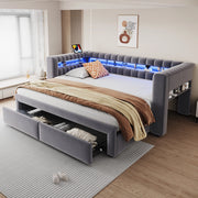 Divano letto multifunzione 90x190 cm estraibile; con cassetti; LED; USB; in velluto grigio
