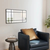 Specchio da Parete Stile Finestra con Montaggio Verticale e Orizzontale, 110x50cm, Nero