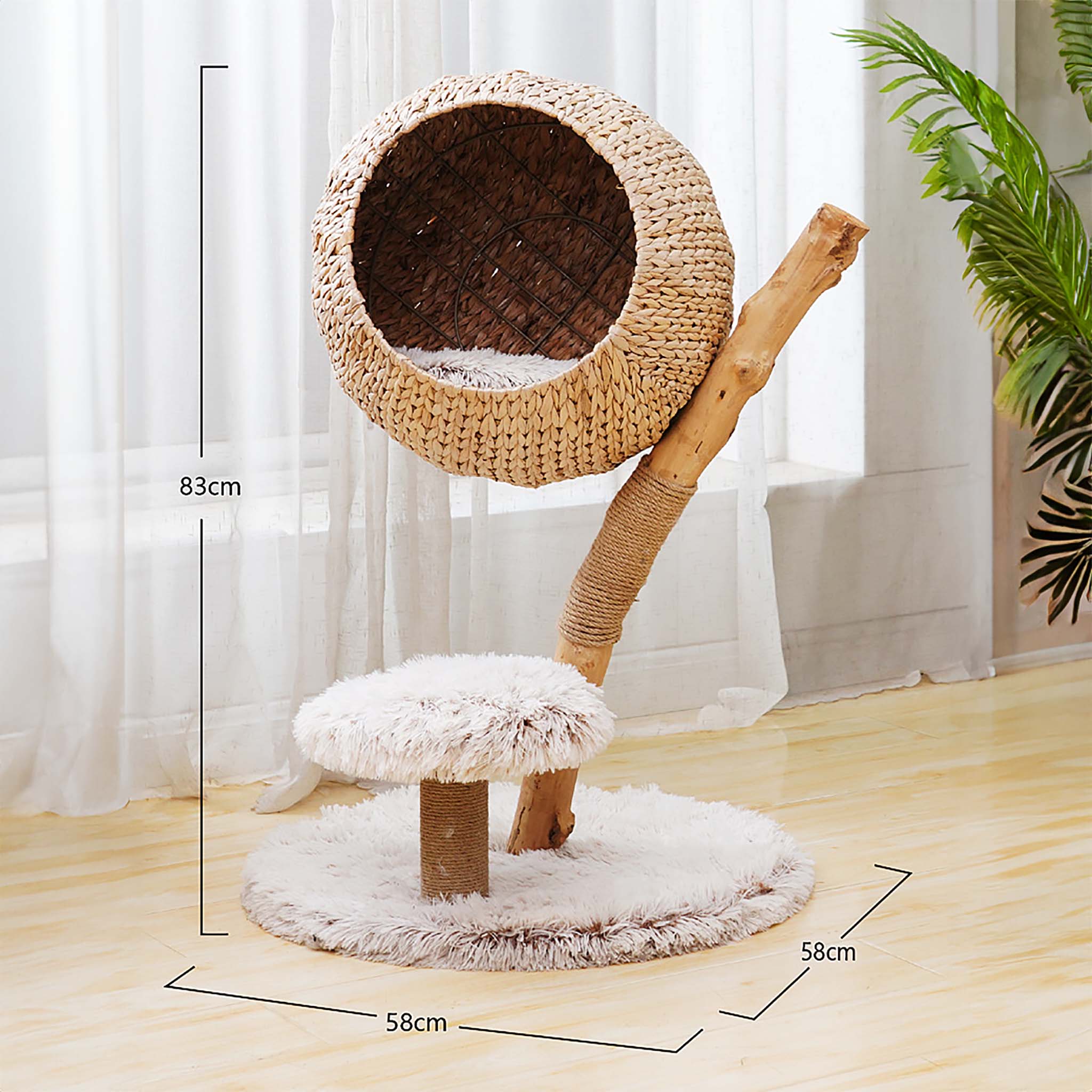 Fudajo Designer Albero tiragraffi design a rami 83 cm con cestino in peluche