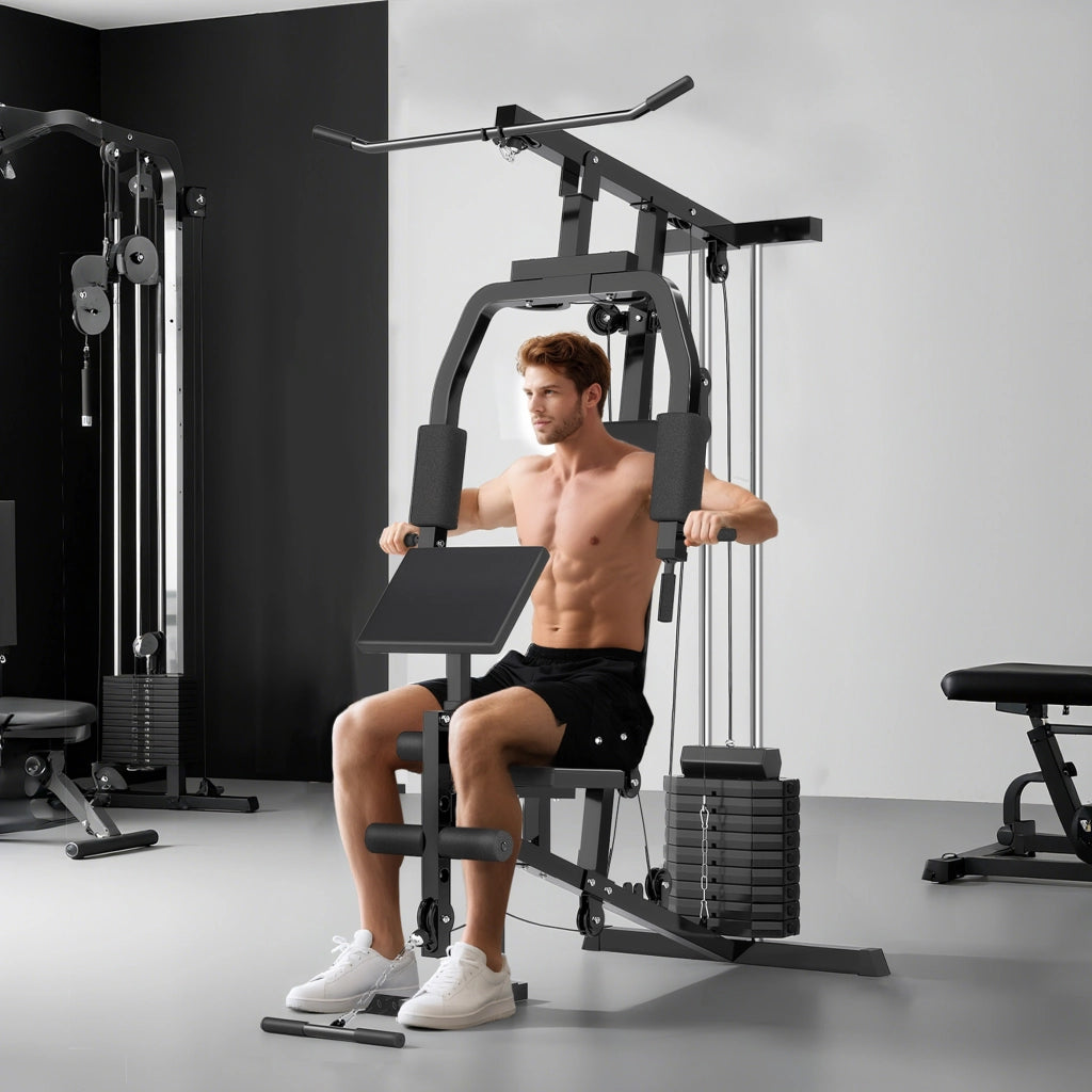 Stazione Fitness Multifunzione per Allenamento a Casa e Professionale in Acciaio, 148x108x207 cm, Nero