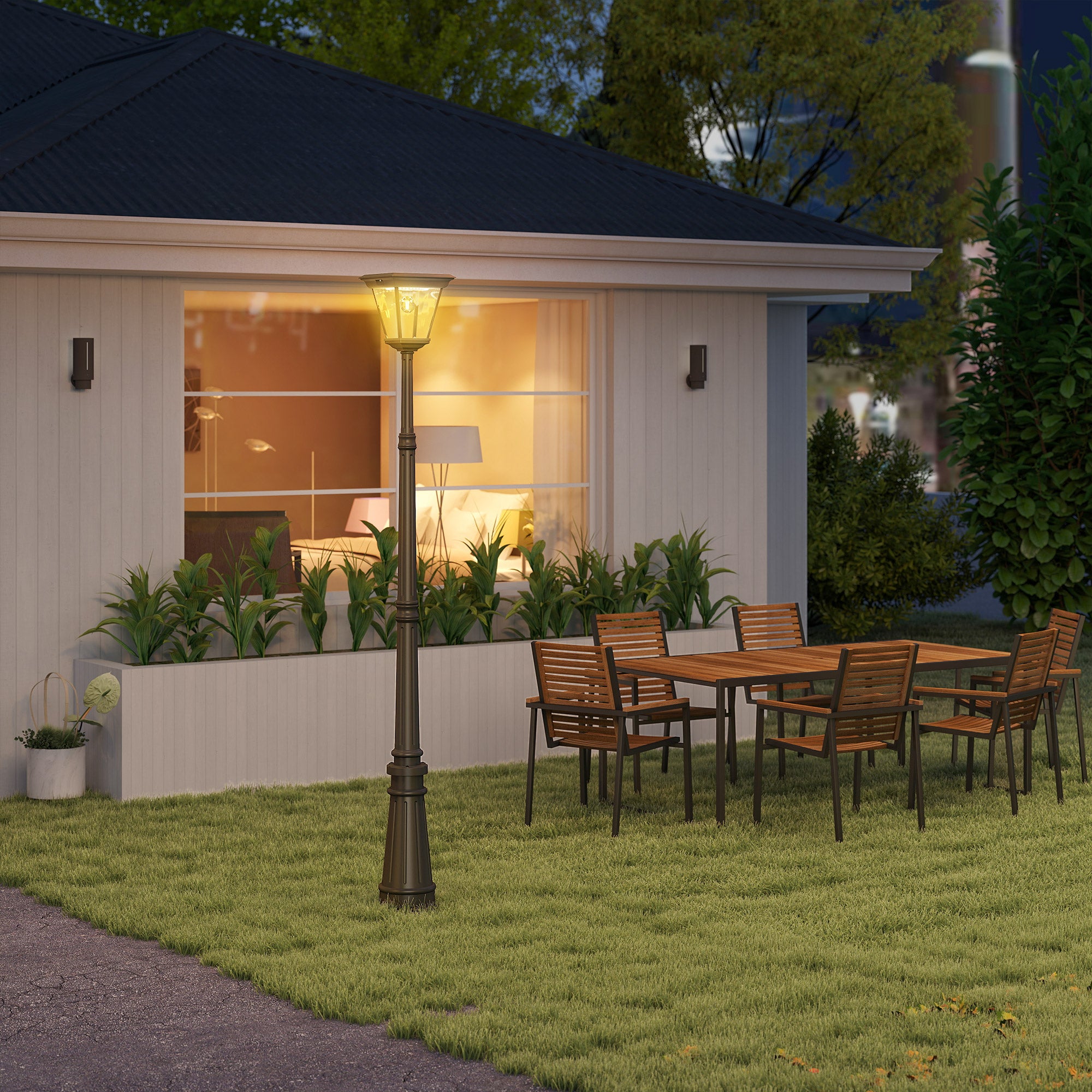 Lampione Solare da Giardino 26x24x220 cm Sensore PIR in Alluminio e Vetro Nero