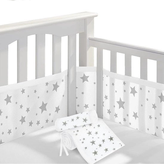 Culla a protezione per bambini, 2 pezzi di culla a protezione ad alta ventilazione, rete per lettini per bambini, protezione per lettini per bambini, mesh respirante, protezione contro gli urti, bianco con stelle