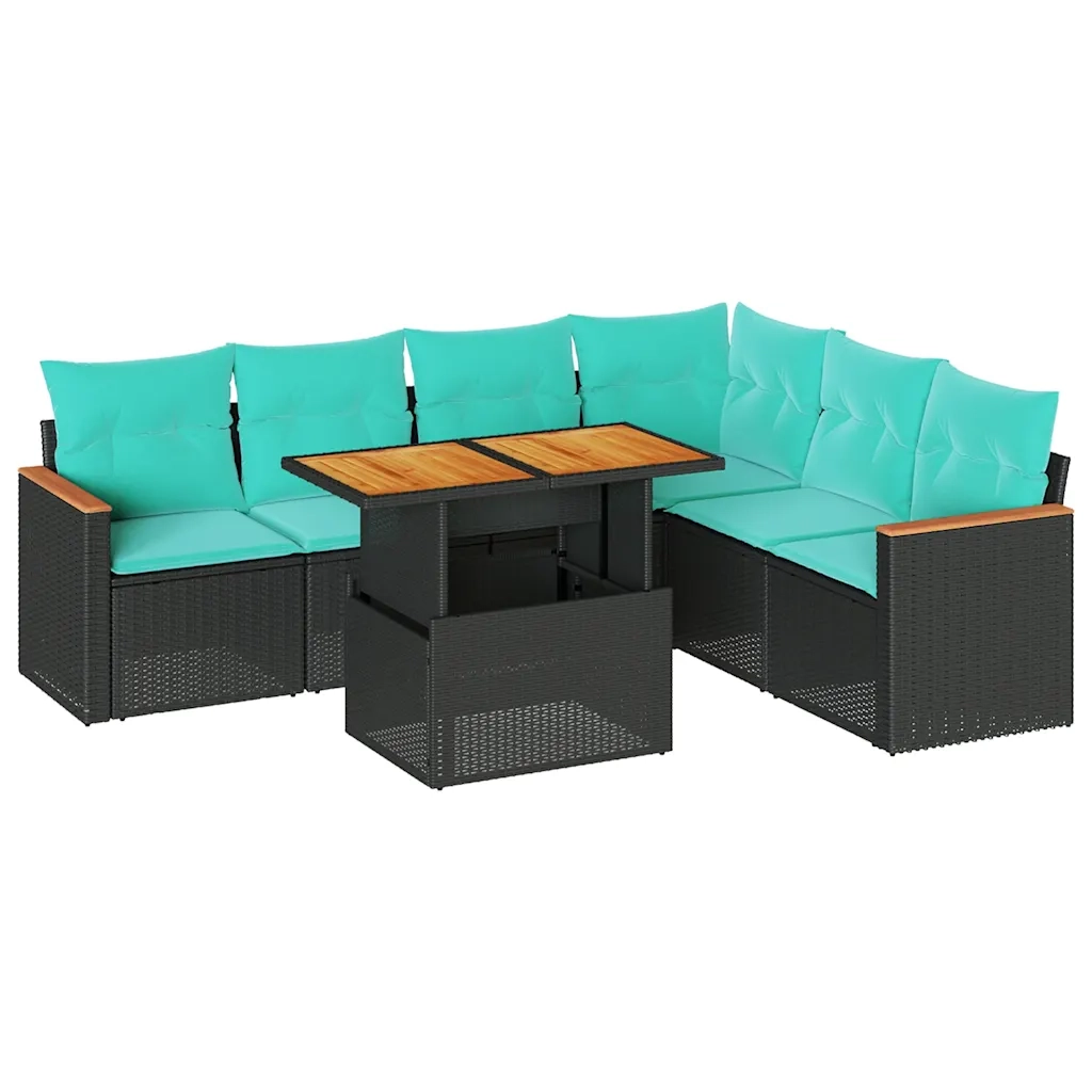 Set Divani da Giardino con Cuscini 7pz Nero Polyrattan