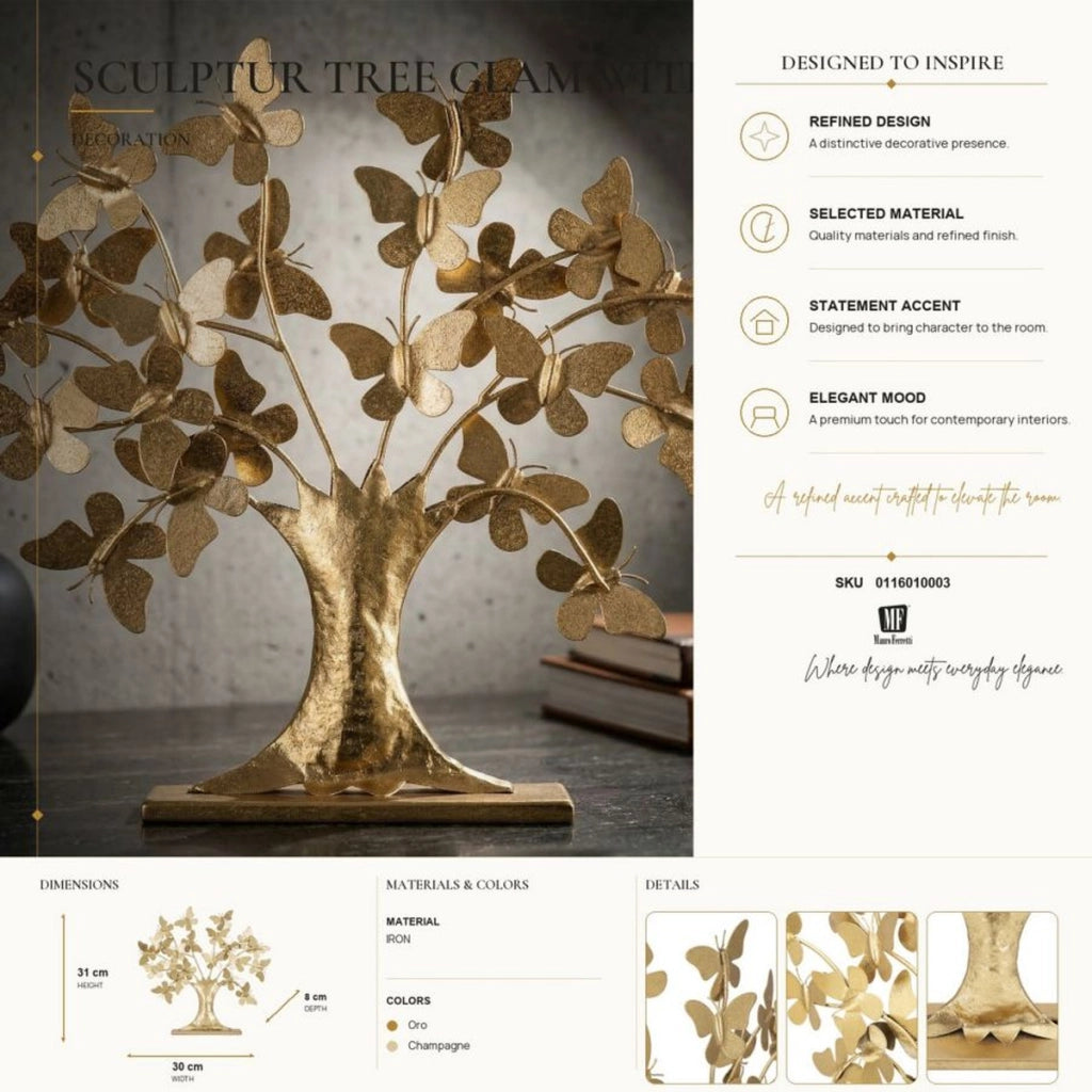 Decoro Albero della Vita Glam con farfalle in ferro dorato