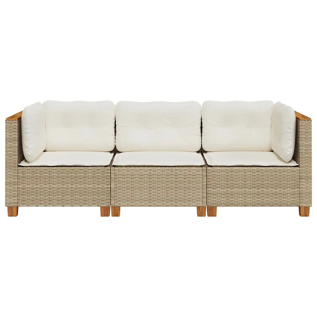 Divano da Giardino con Cuscini a 3 Posti Beige in Polyrattan 365919
